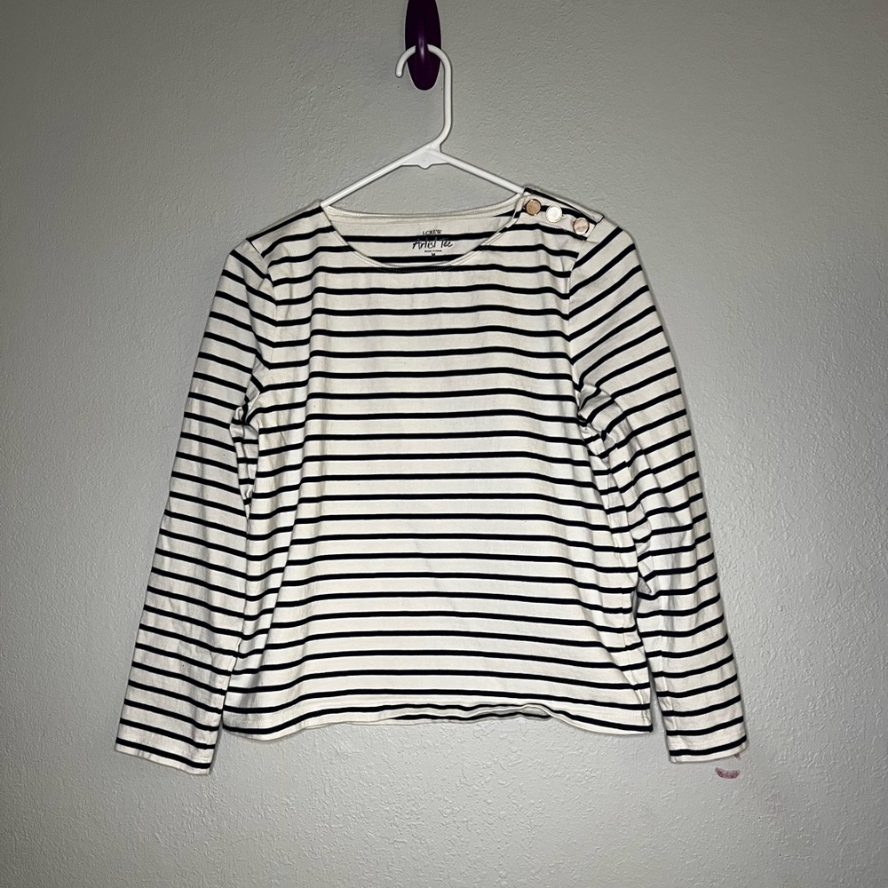 J. Crew navy and White Striped Blouse